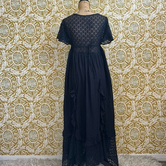 NWOT Free People Bring The Romance Black Lace Ruffle Babydoll Midi Dress size XS - Picture 10 of 12